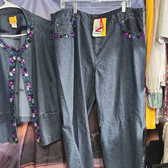 Nwt Ruby Rd. Blue Flare Jeans with Gem Accents And Jacket - Picture 1 of 7